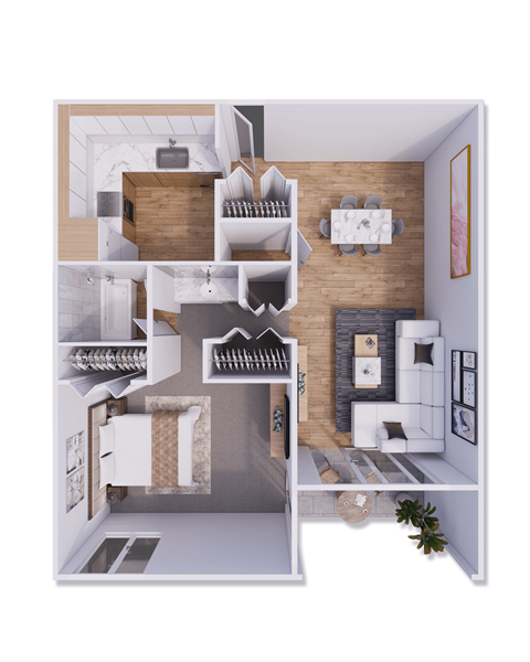 Floor plan for 1 bed, 1 bath, 800 sqft